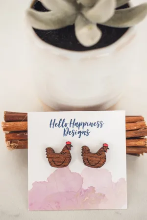 Chicken Wooden Stud Earrings