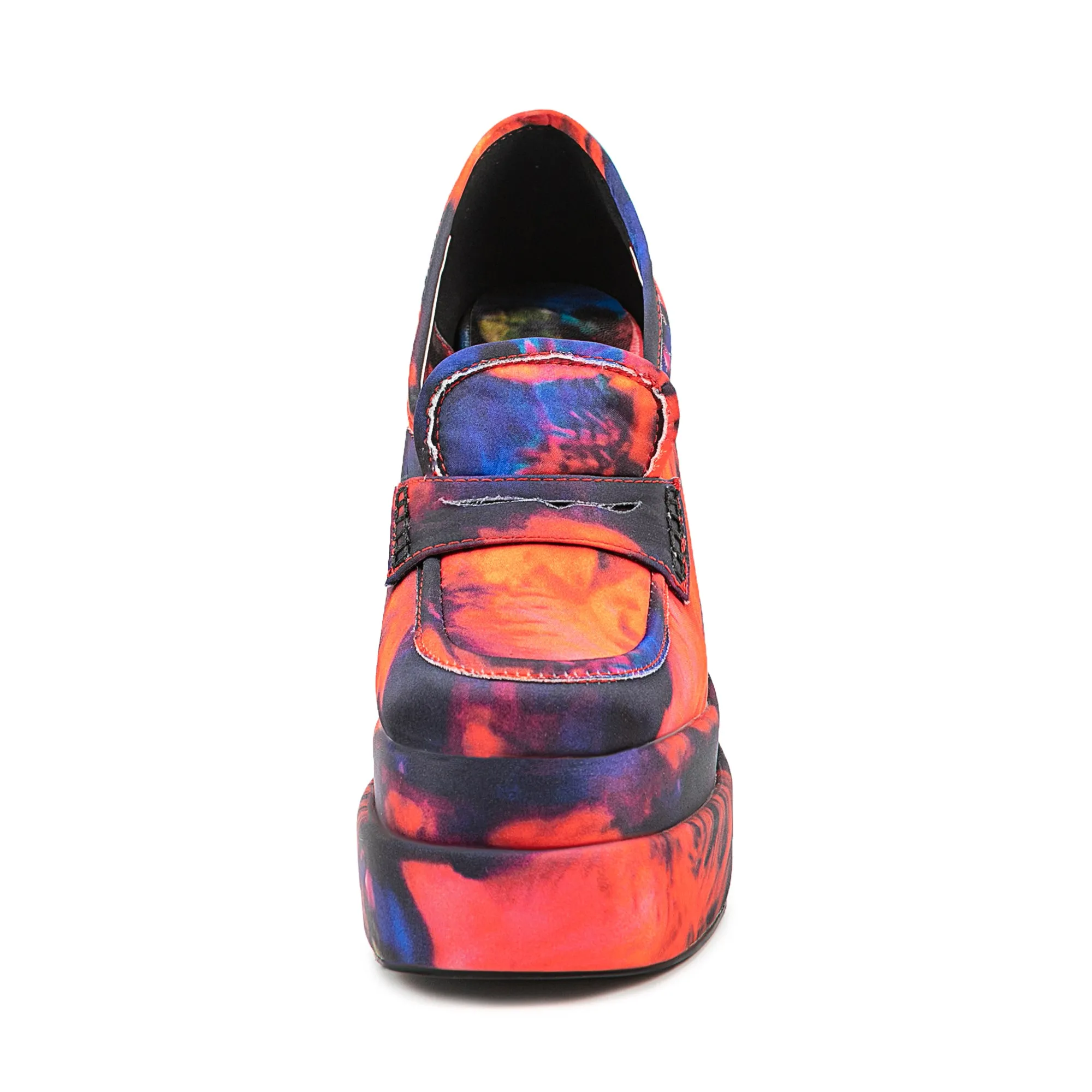 Colorful Flower Print Platform Chunky Red Heeled Loafers