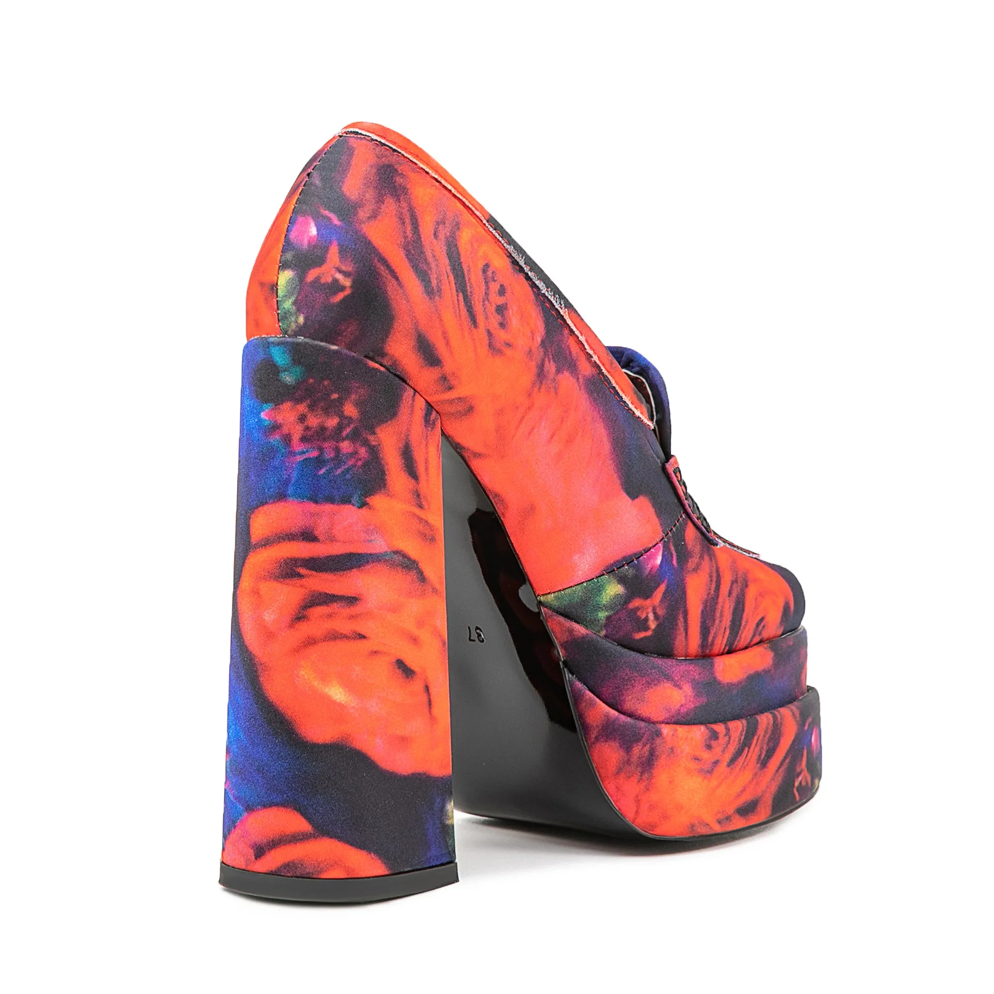 Colorful Flower Print Platform Chunky Red Heeled Loafers