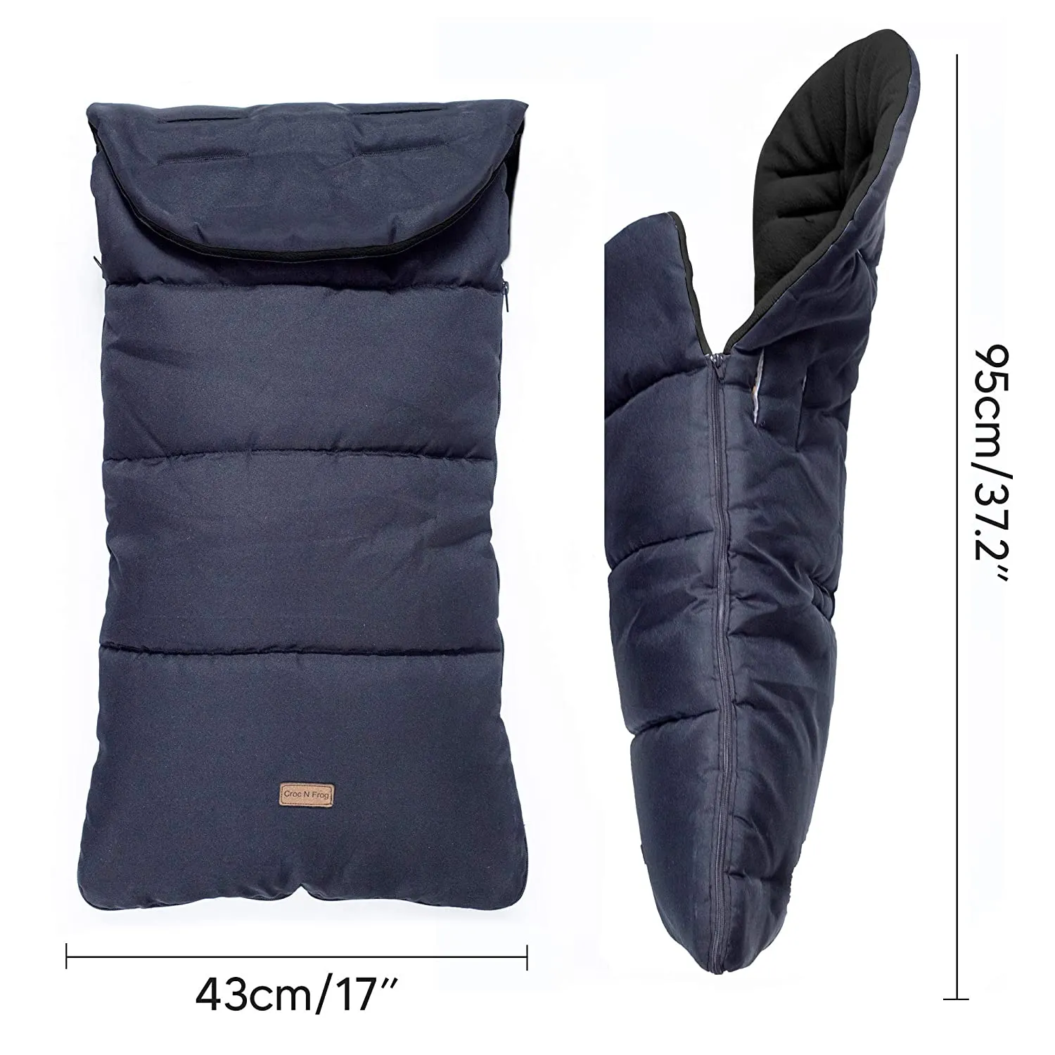 CrocnFrog Baby Stroller Bunting Blanket | Toddler Universal Footmuff Sleeping Bag with Adjustable Side Zips | Black