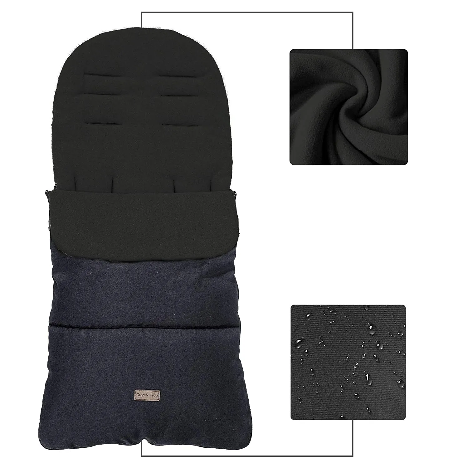 CrocnFrog Baby Stroller Bunting Blanket | Toddler Universal Footmuff Sleeping Bag with Adjustable Side Zips | Black