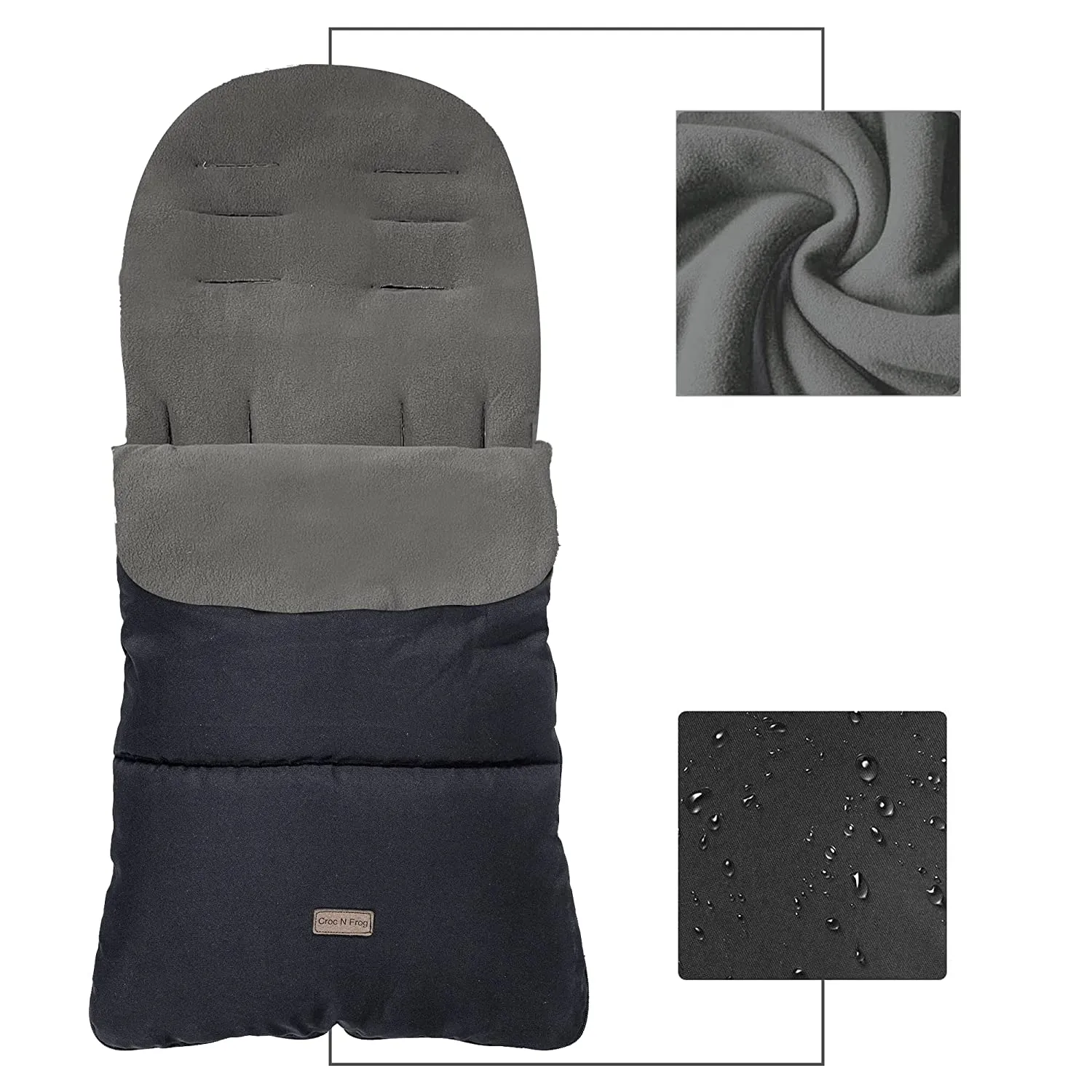 CrocnFrog Baby Stroller Bunting Blanket | Toddler Universal Footmuff Sleeping Bag with Adjustable Side Zips | Dark Grey