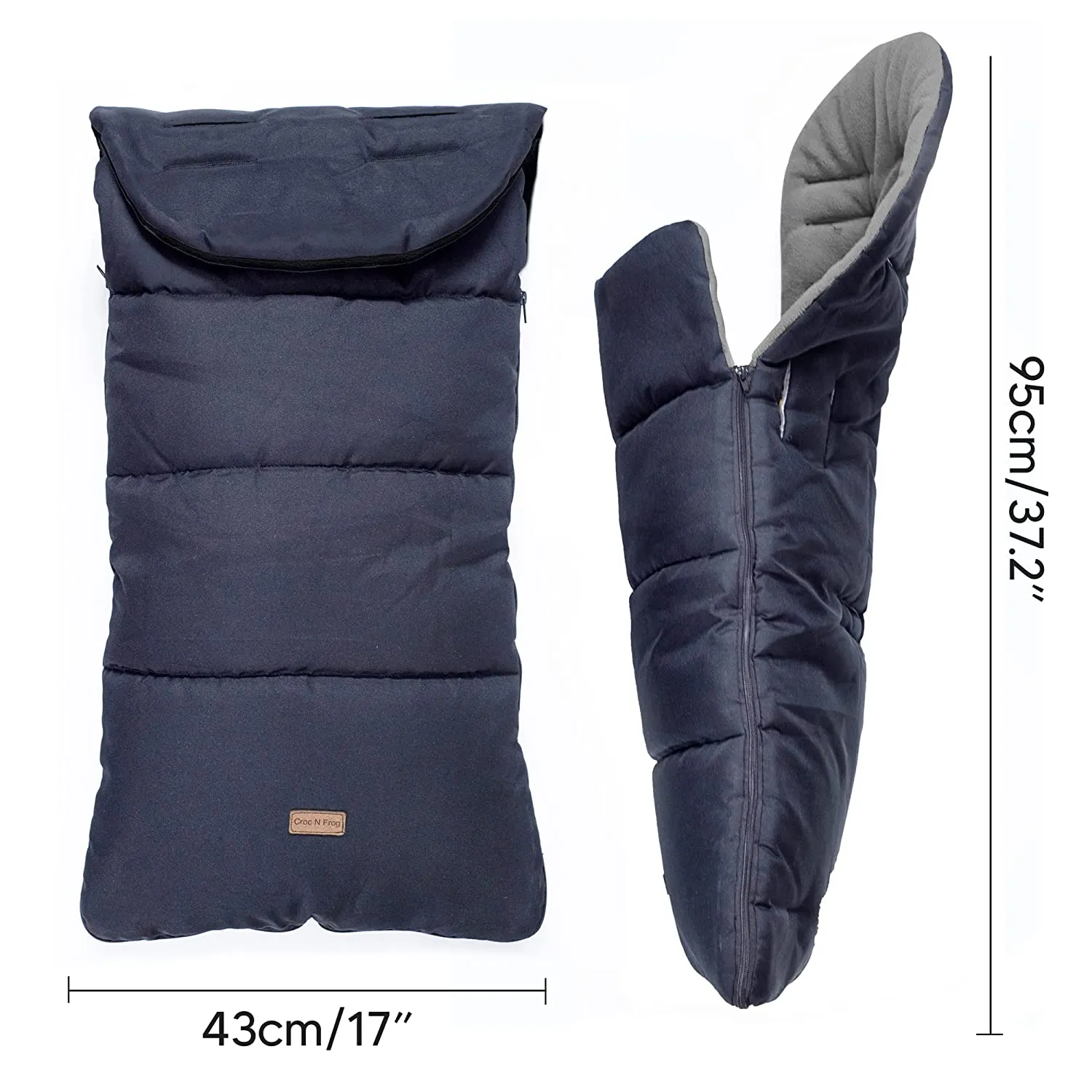CrocnFrog Baby Stroller Bunting Blanket | Toddler Universal Footmuff Sleeping Bag with Adjustable Side Zips | Dark Grey