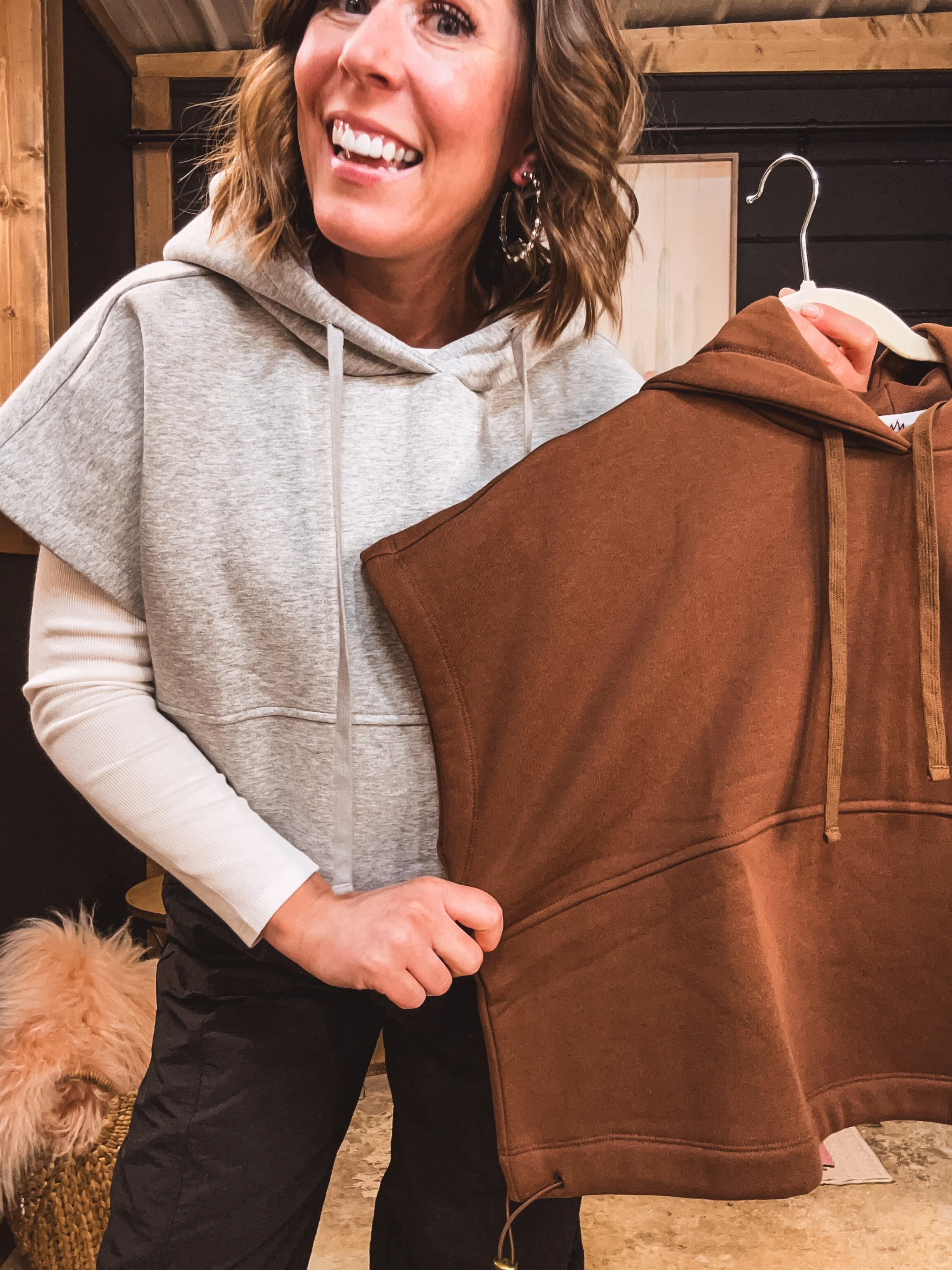 Crop Hoodie Vest with Drawstring Hem