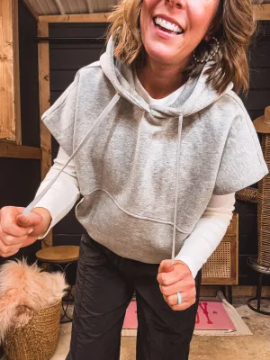 Crop Hoodie Vest with Drawstring Hem