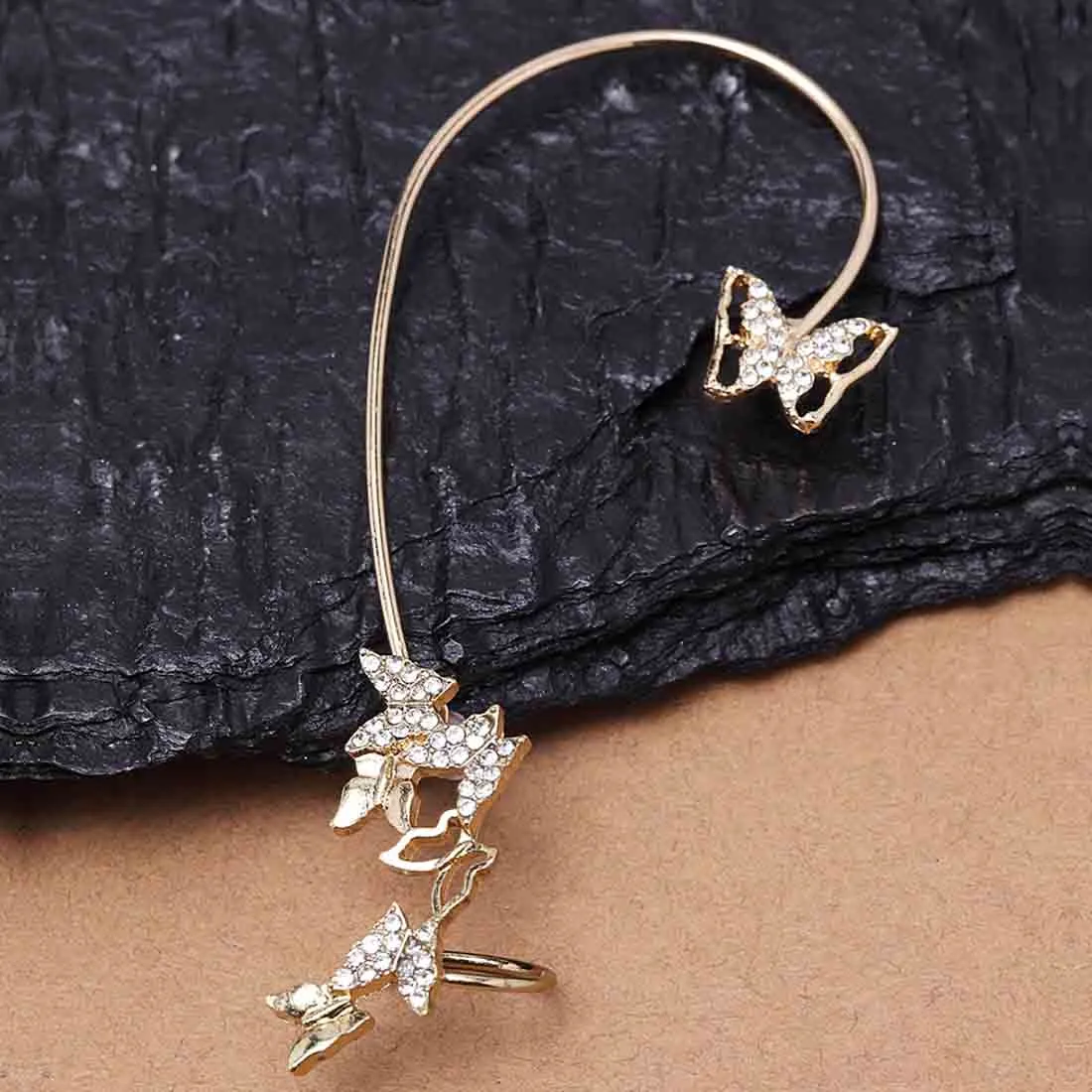 Crystal Butterflies Ear Jacket - Single Pc