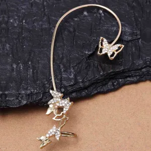 Crystal Butterflies Ear Jacket - Single Pc