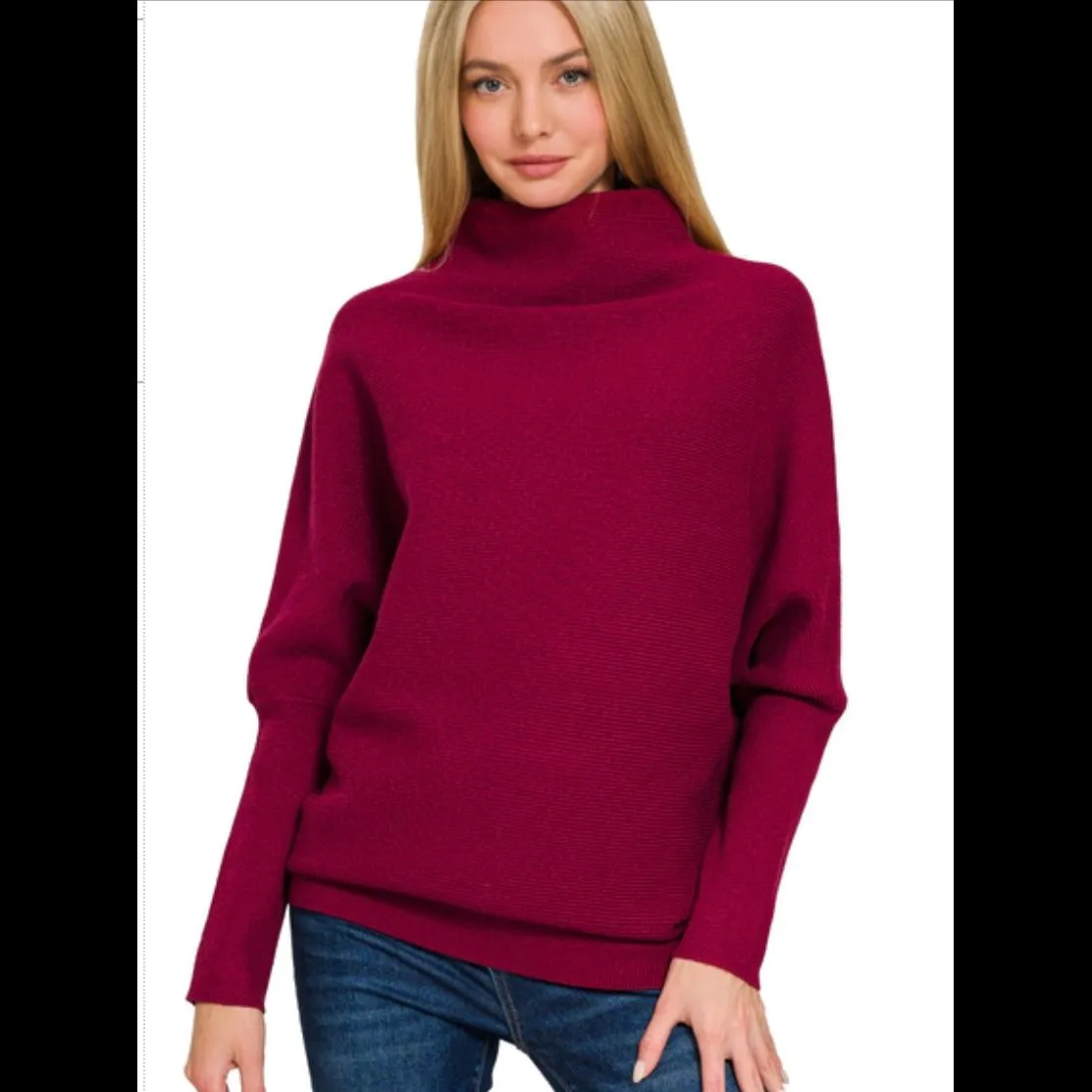 Fireside Evening Funnel Neck Sweater in Cabernet