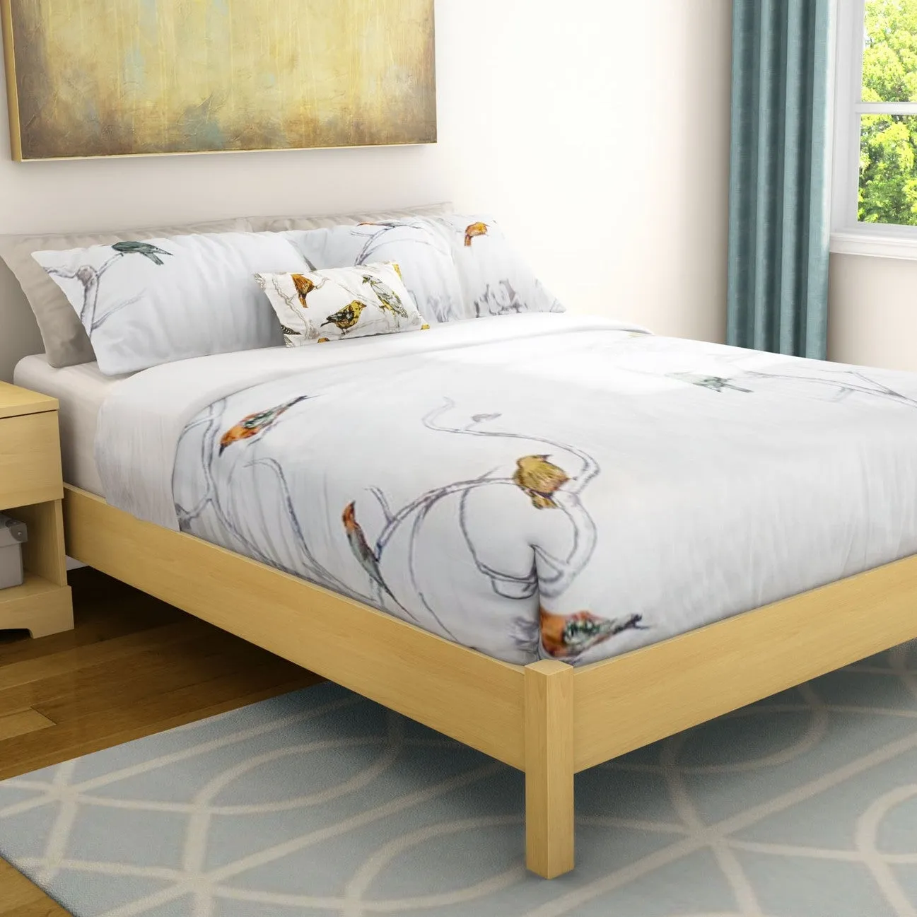 Full size Contemporary Platform Bed in Natural Maple Finish