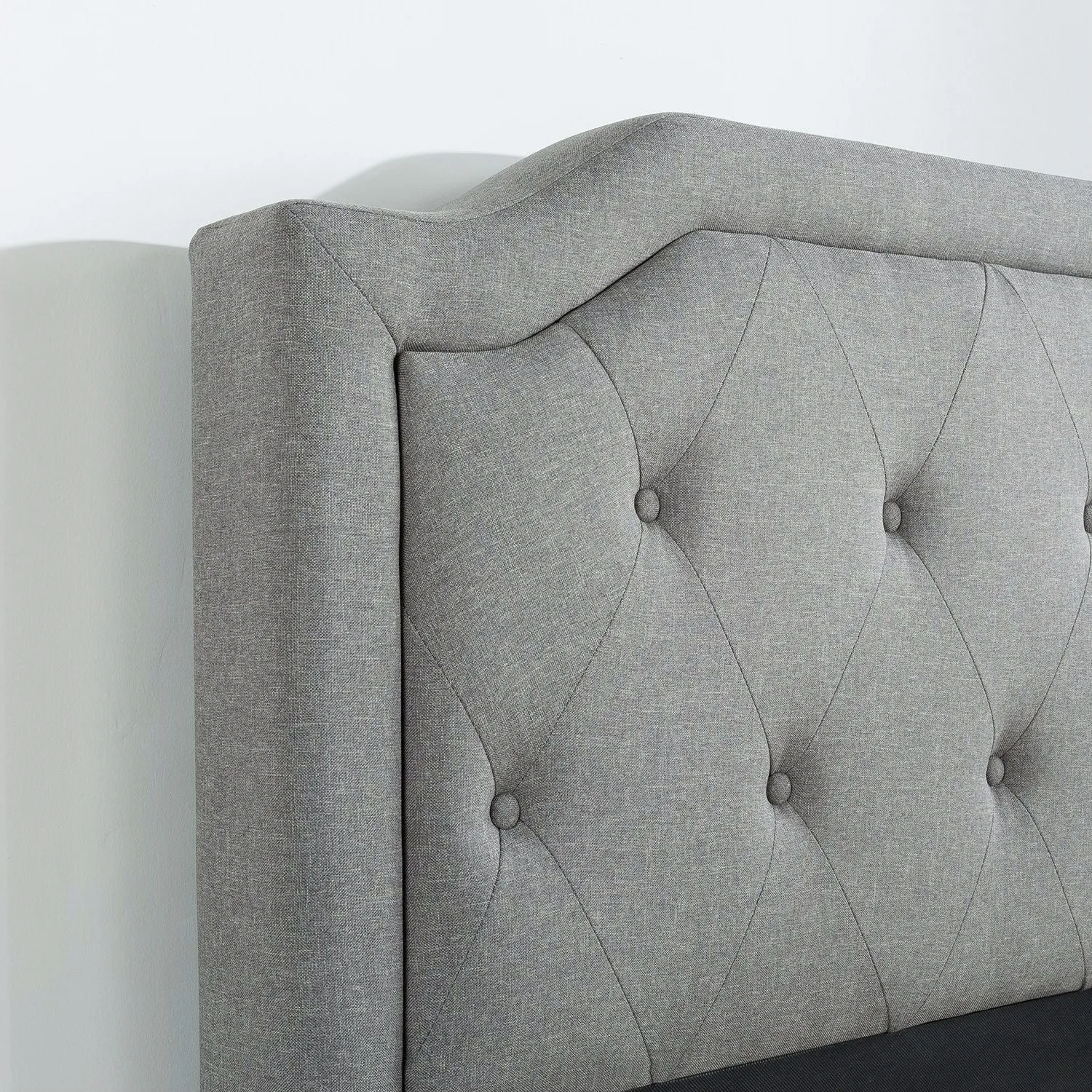 Full size Grey Upholstered Platform Bed with Classic Button Tufted Headboard
