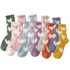 Fuzzy Heart Socks - Red