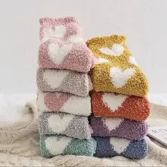 Fuzzy Heart Socks - Red