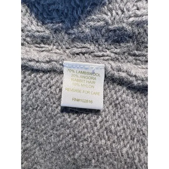 Garnet Hill SweaterLambswool Cable Knit Pullover Gray Grannycore Soft Warm Cozy