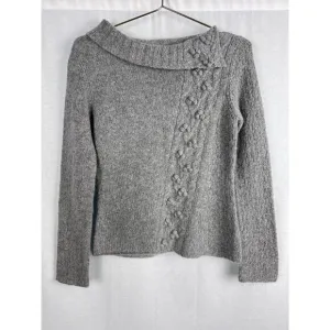 Garnet Hill SweaterLambswool Cable Knit Pullover Gray Grannycore Soft Warm Cozy