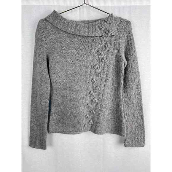 Garnet Hill SweaterLambswool Cable Knit Pullover Gray Grannycore Soft Warm Cozy
