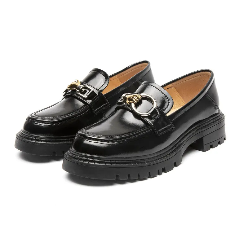 Genuine Leather Ladies Lazy Shoes Platform Slip On Loafers