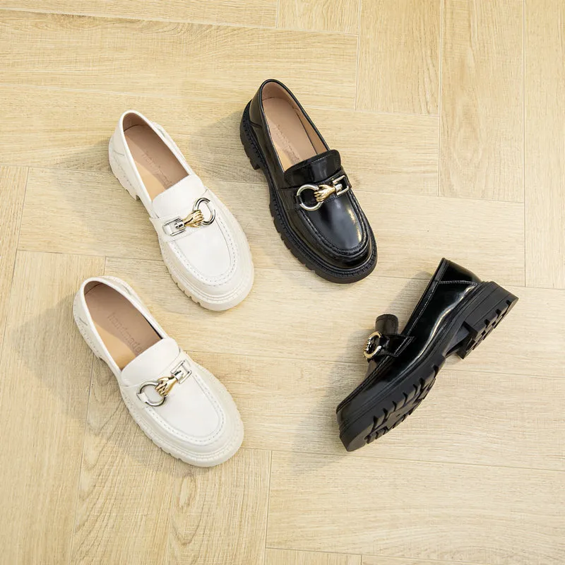 Genuine Leather Ladies Lazy Shoes Platform Slip On Loafers