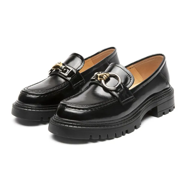 Genuine Leather Ladies Lazy Shoes Platform Slip On Loafers