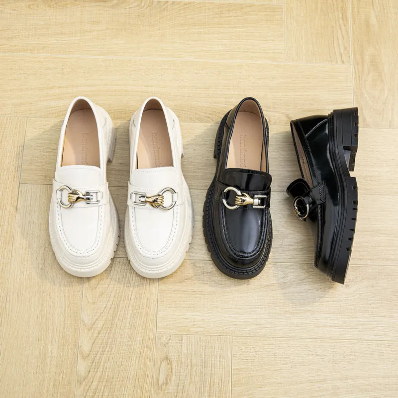 Genuine Leather Ladies Lazy Shoes Platform Slip On Loafers
