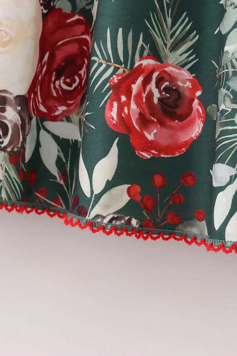 Girls Red Floral & Gingham Dress