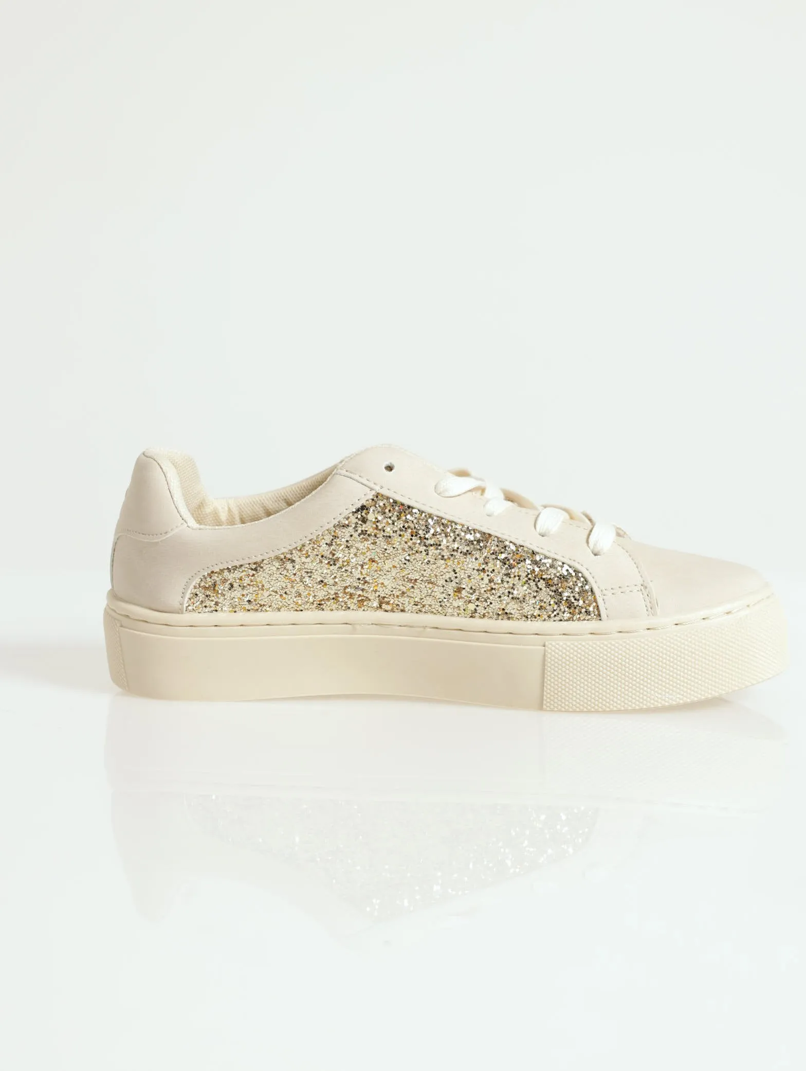 Glitter Pannel Detail Platform Sneaker - Beige/White