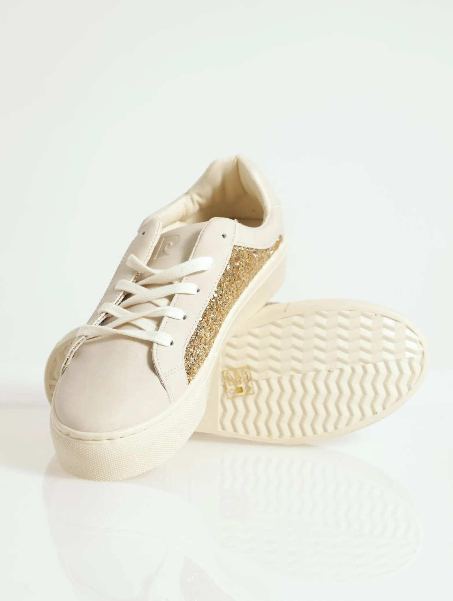Glitter Pannel Detail Platform Sneaker - Beige/White