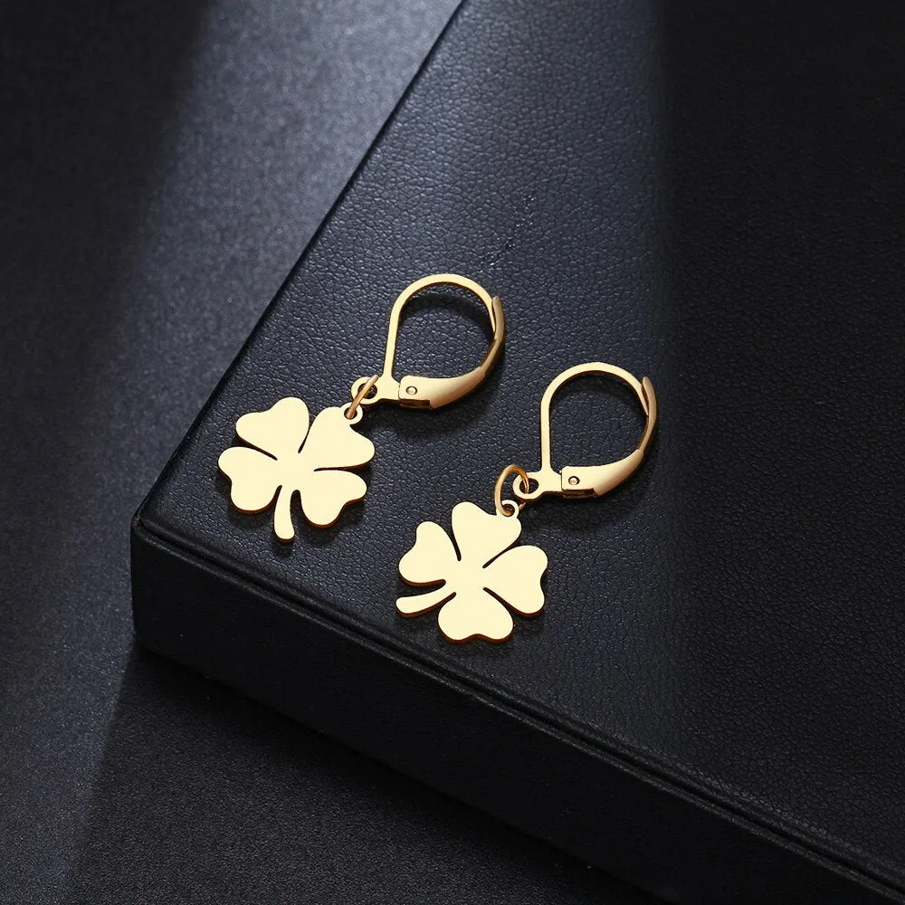 Gold Clover Leaf Dangle Earrings For Women Engagement Jewelry