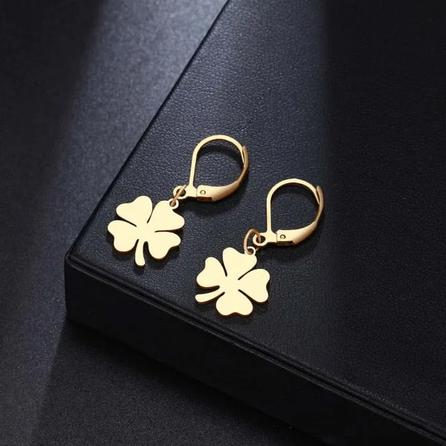 Gold Clover Leaf Dangle Earrings For Women Engagement Jewelry