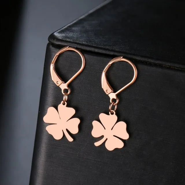 Gold Clover Leaf Dangle Earrings For Women Engagement Jewelry