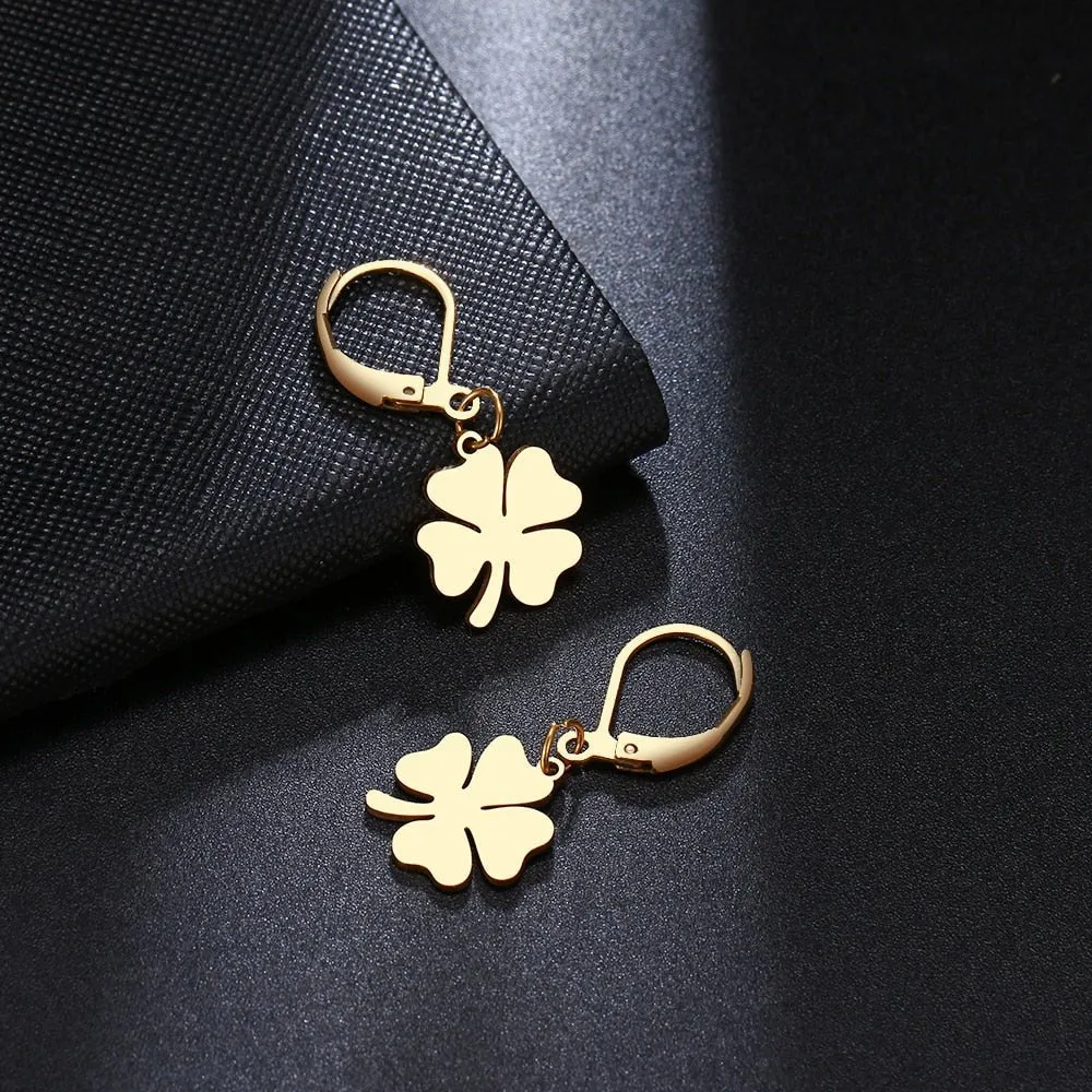 Gold Clover Leaf Dangle Earrings For Women Engagement Jewelry