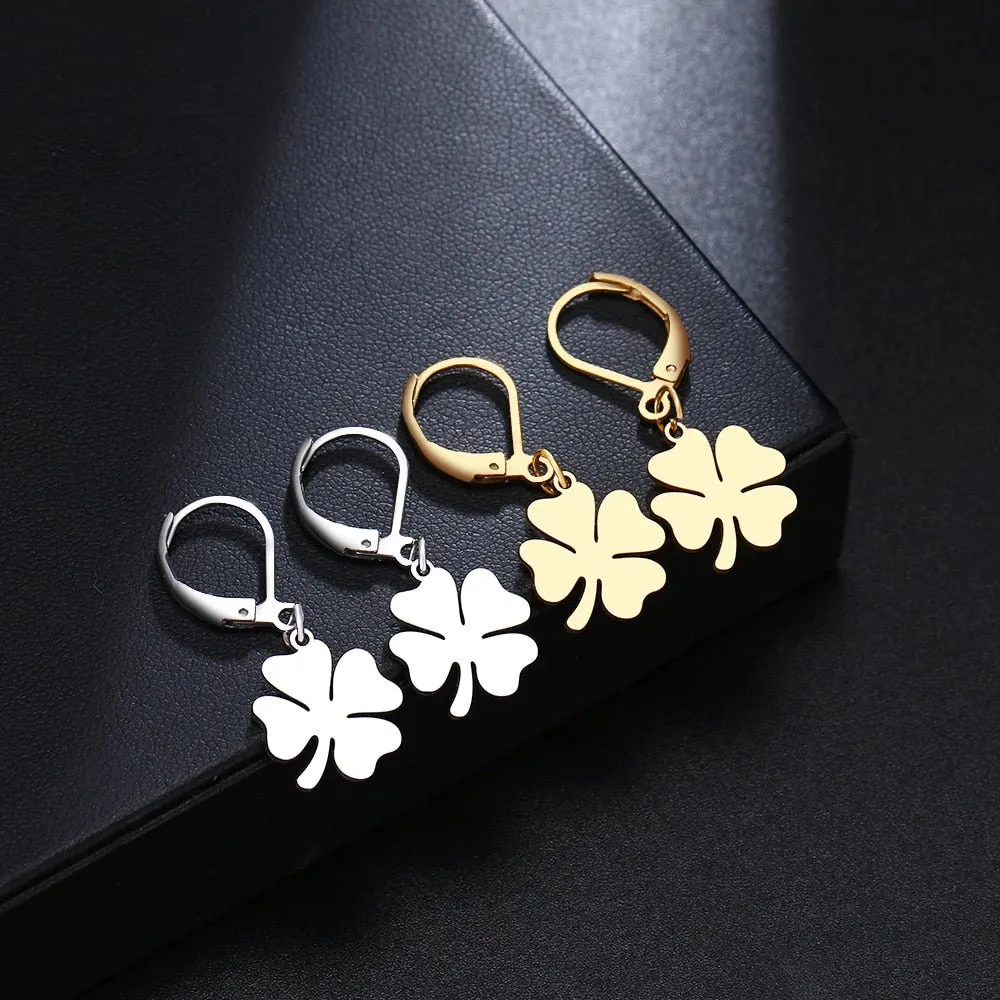 Gold Clover Leaf Dangle Earrings For Women Engagement Jewelry