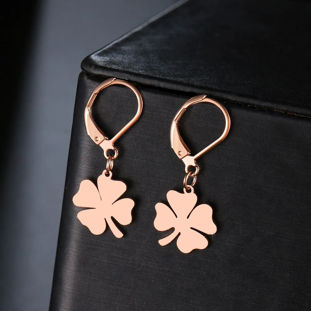 Gold Clover Leaf Dangle Earrings For Women Engagement Jewelry
