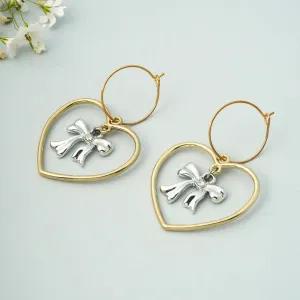 Golden Heart Silver Bow Earrings