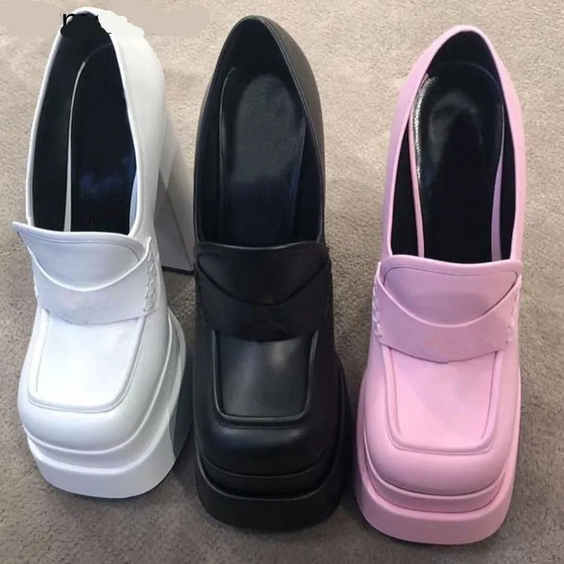 goosudu Women High Heel Platform Hoof Heels Loafers Women Pumps New Square Toe Fashion Shoes Plus Size Shoes Sexy Dress Shoes