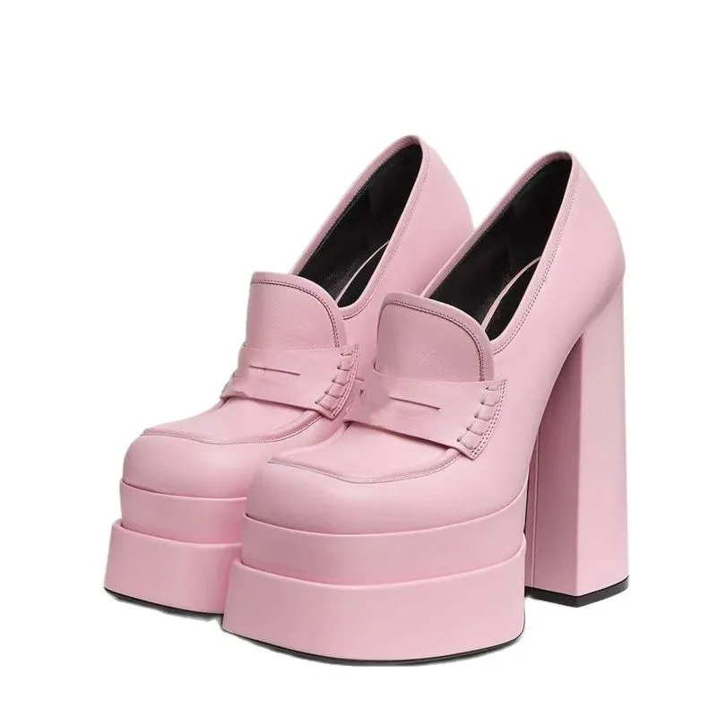 goosudu Women High Heel Platform Hoof Heels Loafers Women Pumps New Square Toe Fashion Shoes Plus Size Shoes Sexy Dress Shoes