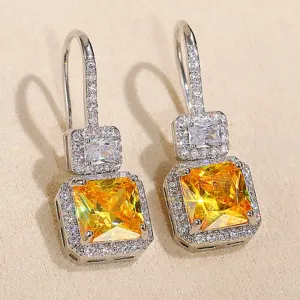 Gorgeous Princess Cut Yellow Cubic Drop Earrings