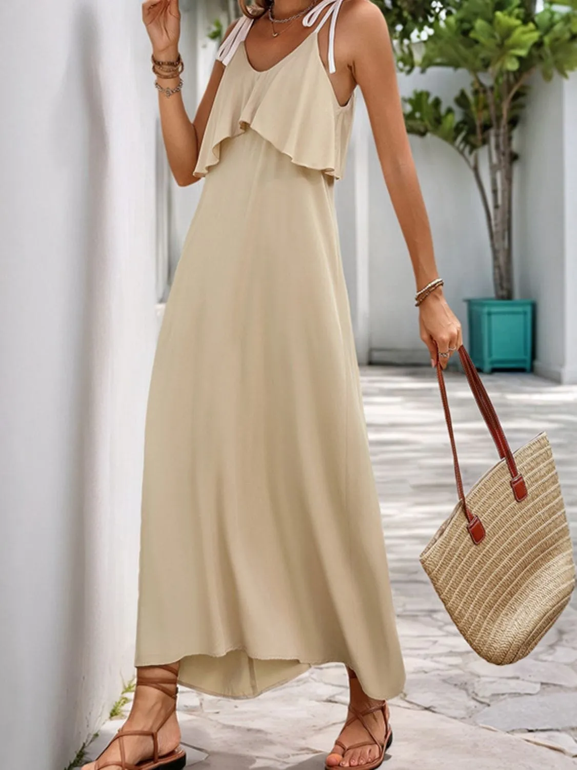GYPSY - Tied Ruffled Sleeveless Dress