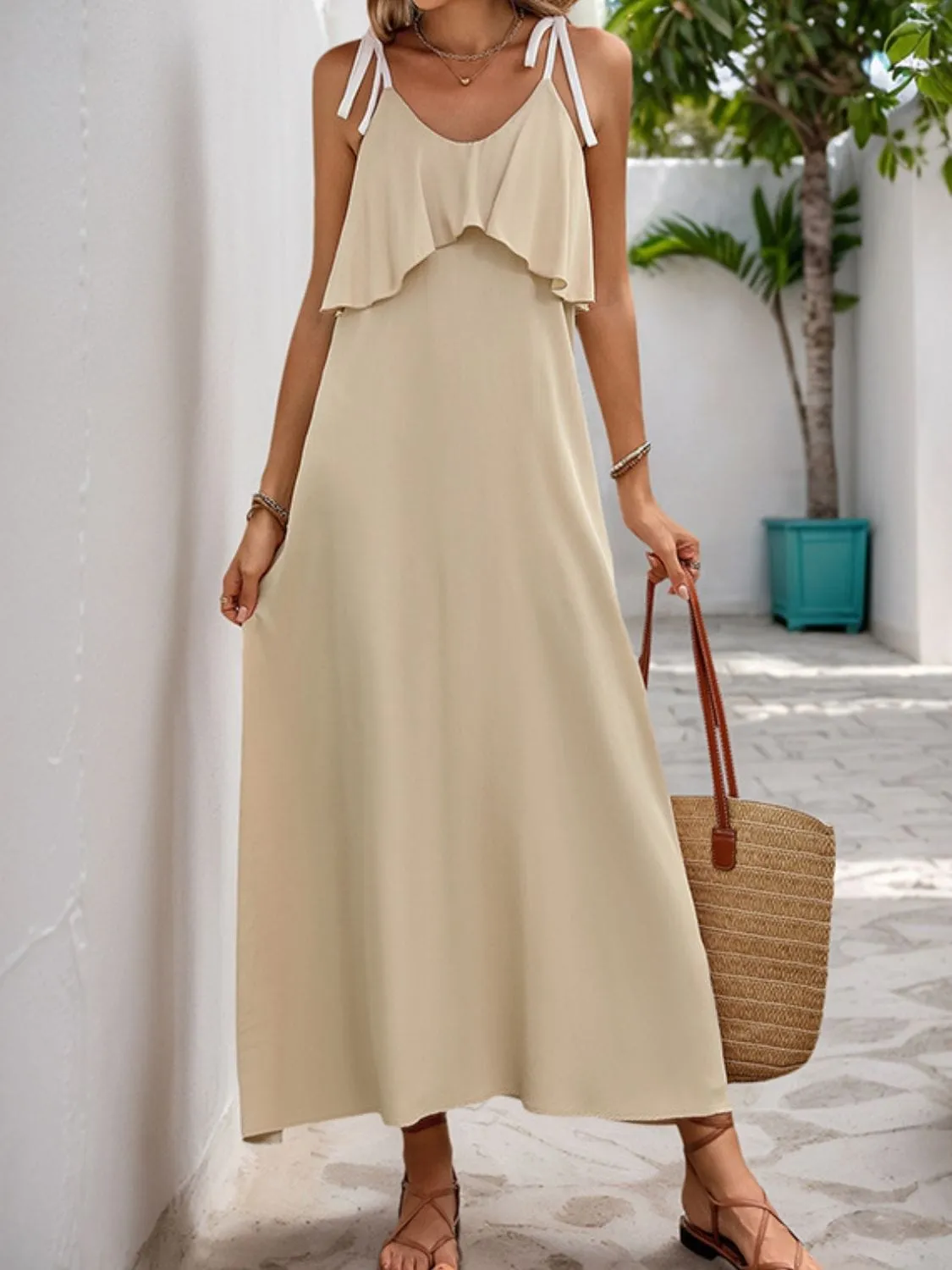 GYPSY - Tied Ruffled Sleeveless Dress