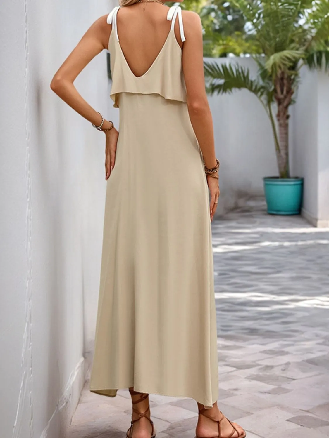 GYPSY - Tied Ruffled Sleeveless Dress