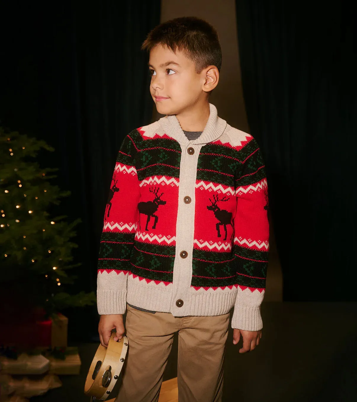 Hatley Boys Holiday Elks Shawl Collar Cardigan