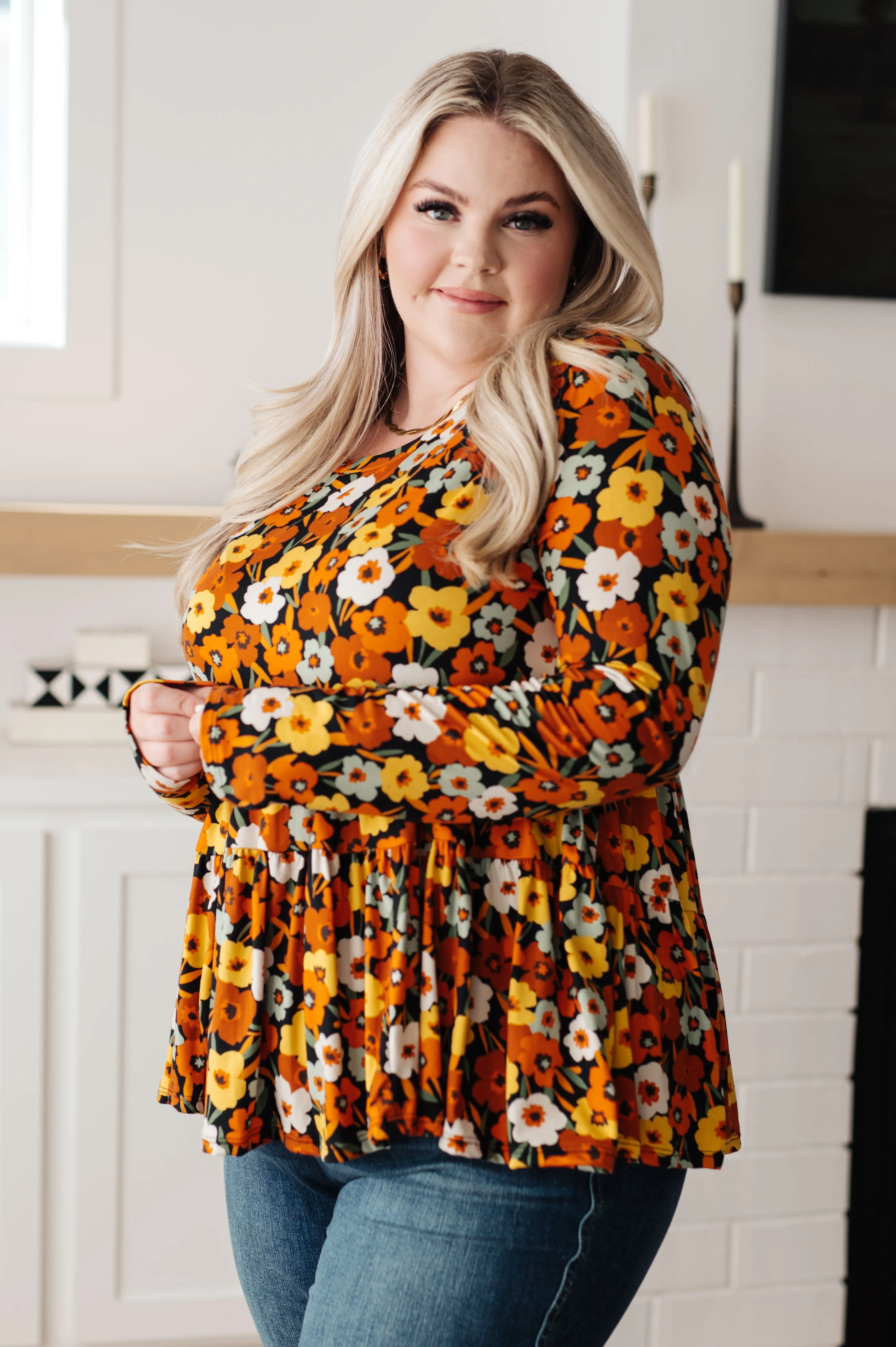 Hazel Blues® |  Let's Get Going Floral Babydoll Top