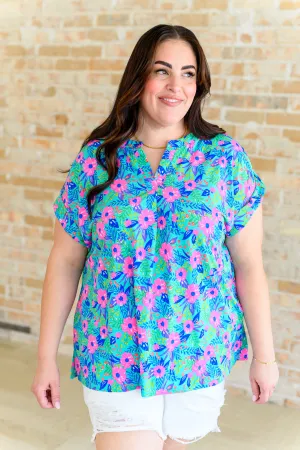 Hazel Blues® |  Lizzy Cap Sleeve Top in Mint and Lavender Floral