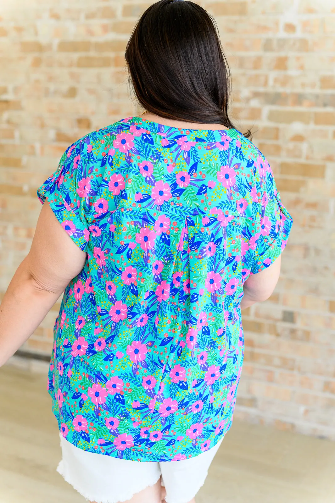 Hazel Blues® |  Lizzy Cap Sleeve Top in Mint and Lavender Floral