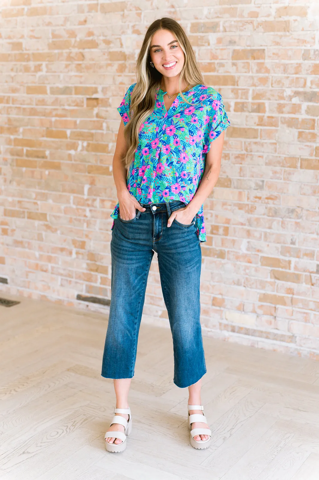 Hazel Blues® |  Lizzy Cap Sleeve Top in Mint and Lavender Floral