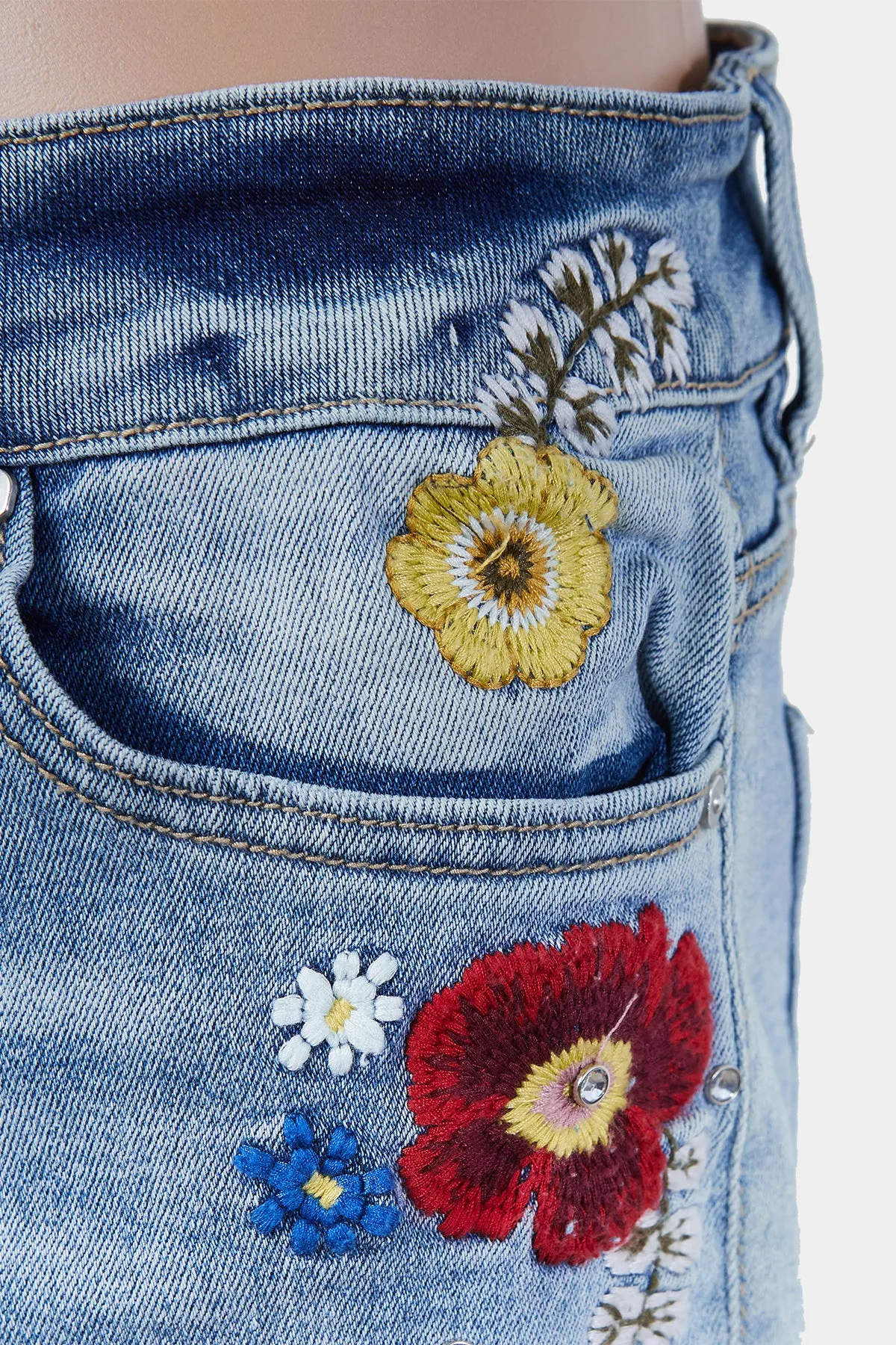 Indigo Rein Light Blue Emrboidered Denim Shorts