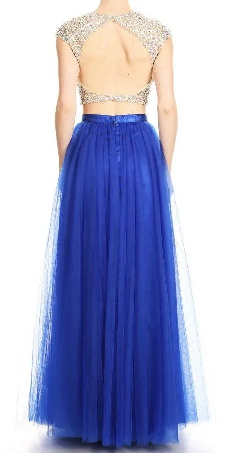 J&J Fashion 3036 Cut-Out Back Two-Piece Long Prom Dress