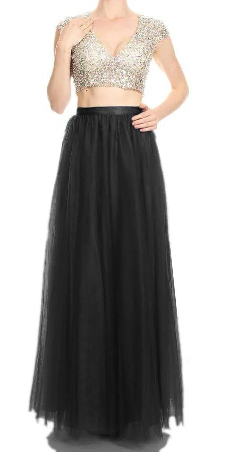 J&J Fashion 3036 Cut-Out Back Two-Piece Long Prom Dress