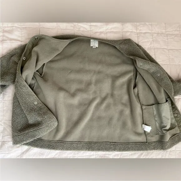 Joie Sage Green Boucle Sherpa Teddy Fleece Lined  Button Down Jacket - Medium