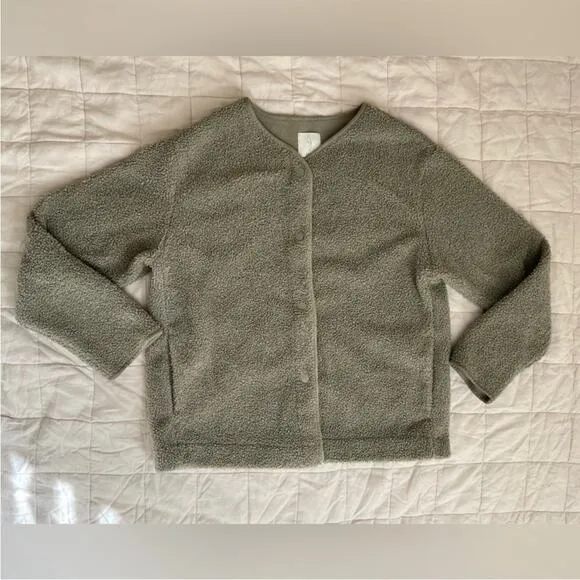 Joie Sage Green Boucle Sherpa Teddy Fleece Lined  Button Down Jacket - Medium
