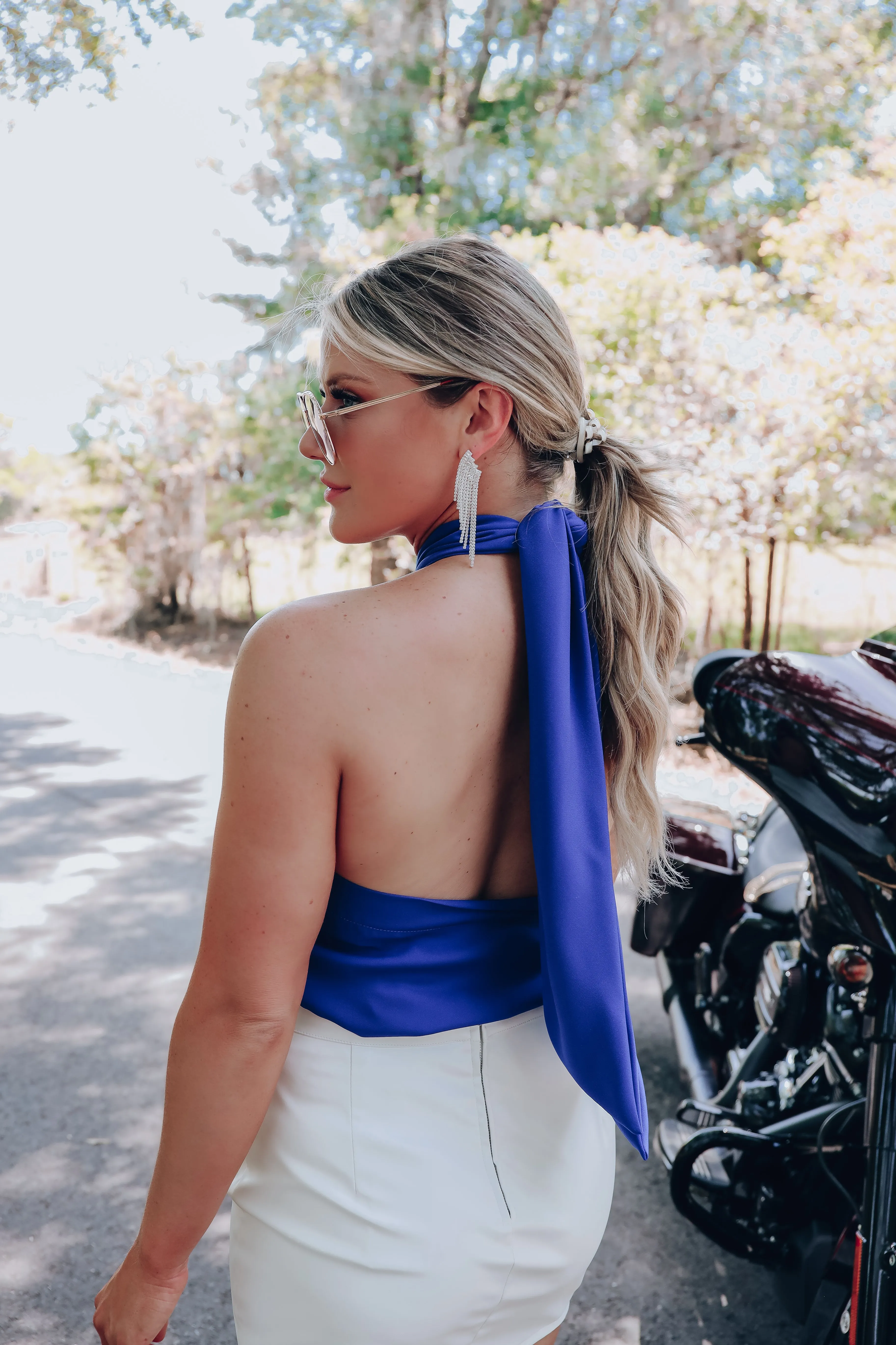 Key Hole Halter Neck Top - Blue